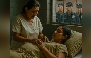 A midwife was examining a pregnant inmate before giving birth and noticed something strange about her foot…