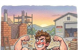 A Strong Young Man At A Construction Site.