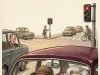 Two elderly women were out driving in a large car,